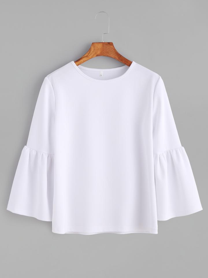 Shein White Round Neck Bell Sleeve T-shirt