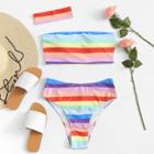 Shein Striped Bandeau Bikini Set With Chocker