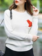 Shein White Heart Applique Pouf Sweater