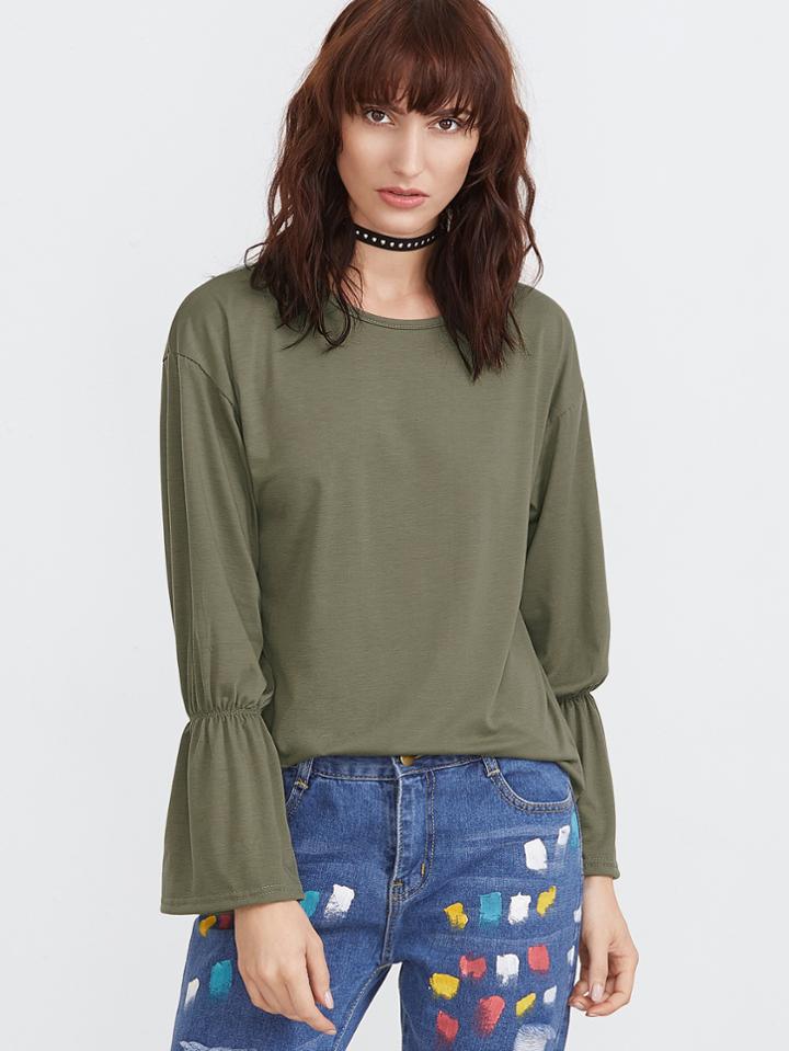 Shein Army Green Bell Sleeve T-shirt