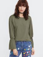 Shein Army Green Bell Sleeve T-shirt