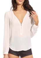 Rosewe Chic White Long Sleeve V Neck Woman T Shirt