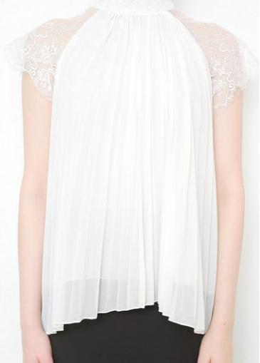 Rosewe White Lace Panel Short Sleeve  Chiffon Blouse