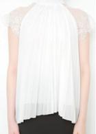 Rosewe White Lace Panel Short Sleeve  Chiffon Blouse
