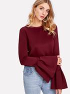 Shein Pleated Trumpet Sleeve Solid Tee