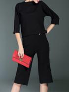 Shein Black High Low Knit Top With Pants