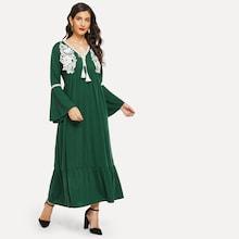 Shein Bell Sleeve Lace Appliques Ruffle Hem Dress