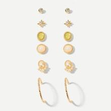 Shein Gemstone & Faux Pearl Earrings 6pairs