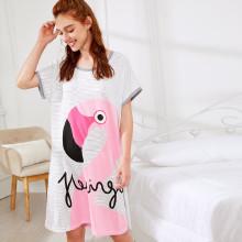 Shein Bird & Letter Print Striped Night Dress