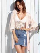 Shein Light Pink Lace Cuff Tie Waist Outerwear