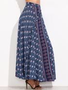 Shein Blue Tribal Print High Waist Skirt With Button