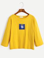 Shein Yellow Number Embroidered Patch T-shirt