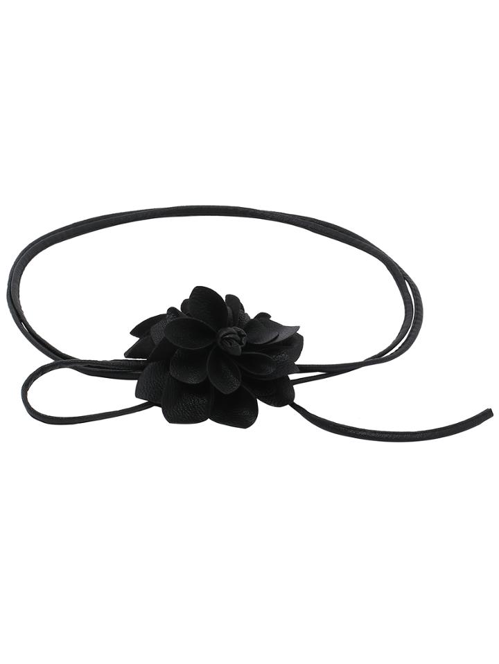 Shein Black Leather Cord Embellished Flower Belts