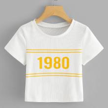 Shein Letter Print Ribbed Crop Top