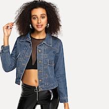 Shein Pocket Front Bleach Wash Denim Jacket