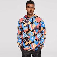 Shein Men Allover Print Drawstring Hoodie Jacket
