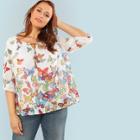 Shein Plus Butterfly Print Tassel Tie Neck Top