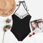 Shein Contrast Lace Halter Swimsuit