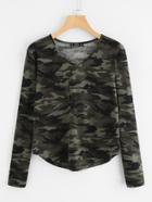 Shein V Neckline Camo Print Chest Pocket Tee