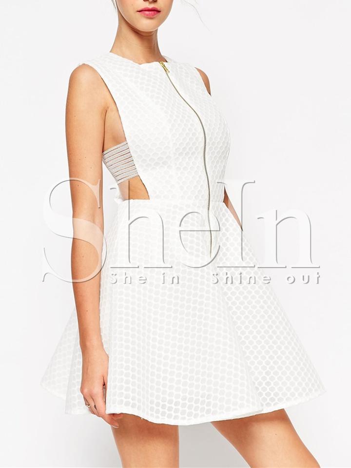 Shein White Sleeveless Flare Zipper Dress