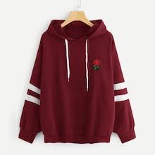 Shein Plus Rose Applique Hooded Sweatshirt