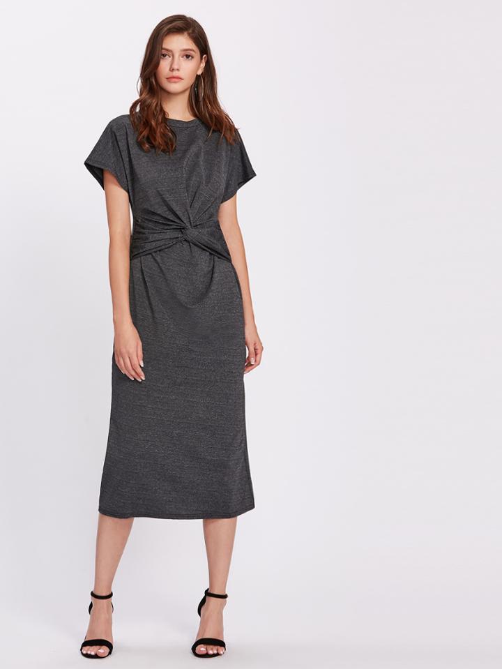 Shein Twist Waist Marled Midi Dress