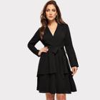 Shein Notched Collar Solid Wrap Dress