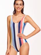 Shein Striped Backless One-piece Swimwear