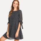 Shein Tied Cuff Polka Dot Dress