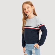 Shein Girls Striped Trim Insert Sweatshirt