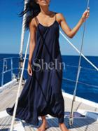 Shein Sea Blue Spaghettic Strap Ruffle Hem Flowy Dress