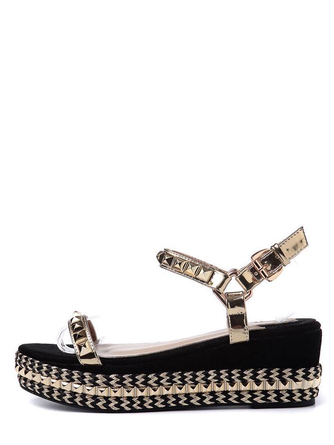 Shein Golden Peep Toe Studded Platform Sandals