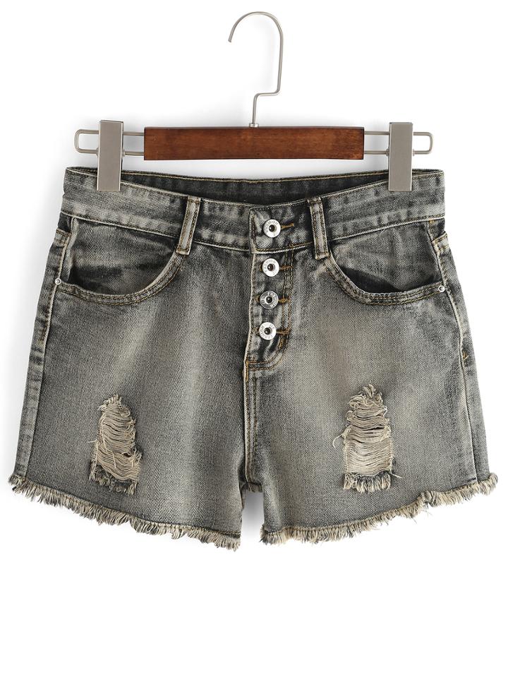 Shein Frayed Buttoned Fly Jeans Shorts