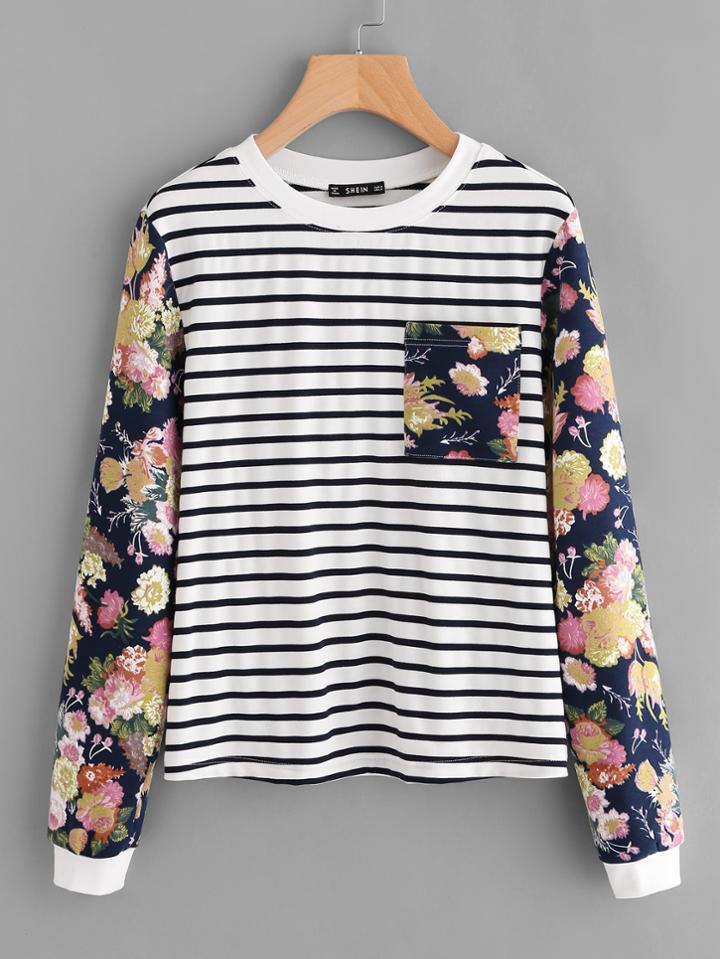 Shein Mixed Print Pocket Front Sweatshirt