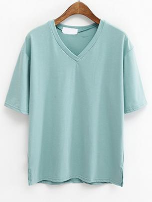 Shein Green V Neck Drop Shoulder T-shirt