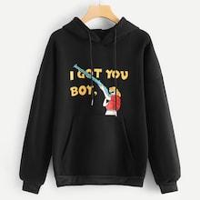 Shein Letter And Figure Print Hooded Sweatshirt