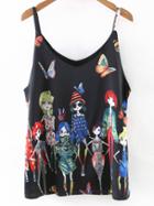 Shein Black Butterflies Girls Printed Spaghetti Strap Camis Top