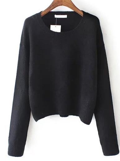 Shein Black Round Neck Long Sleeve Crop Knitwear