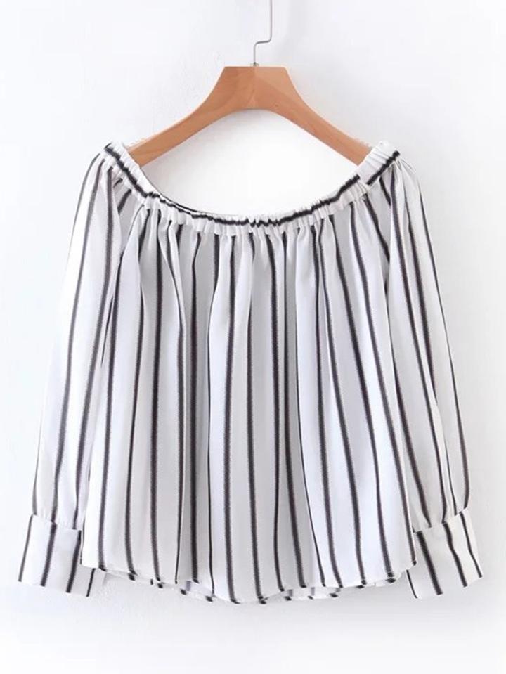 Shein Boat Neckline Vertical Striped Blouse