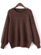 Shein Brown Round Neck Side Slit Loose Sweater