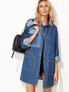 Shein Blue Color Block Multi Pocket Denim Coat