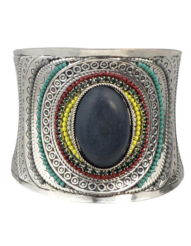 Shein Black Beads Gemstone Cuff Bangle