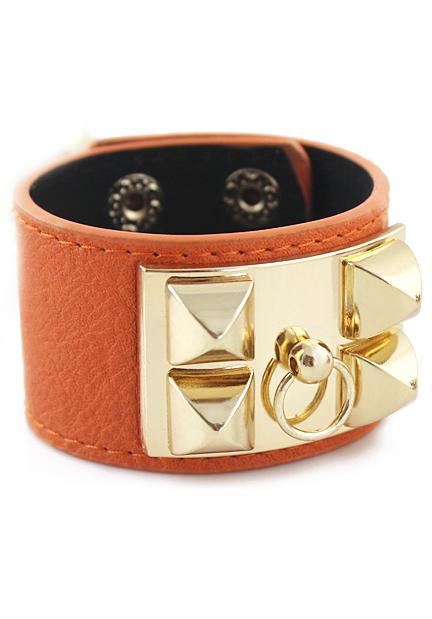 Shein Gold Rivet Orange Leather Bracelet
