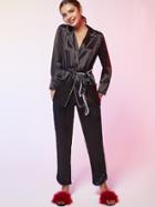 Shein Black Contrast Trim Belted Pajama Suit