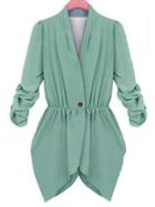 Shein V Neck Single Button Green Blazers
