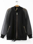 Shein Black Embroidery Contrast Organza Sleeve Jacket