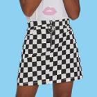 Shein Girls O-ring Zip Gingham Print A-line Skirt