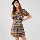 Shein Plaid Print Double Breasted Placket Dress
