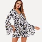 Shein Leopard Print Flounce Sleeve Romper