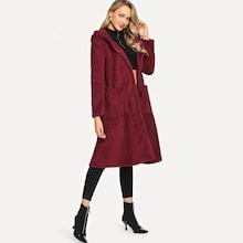 Shein Single Breasted Teddy Hooded Long Coat